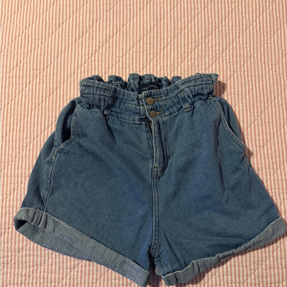Aeropostale Paperbag High-Rise Denim Shorts - Blue